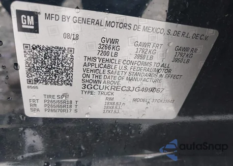 2018 Chevrolet Silverado 1500 2Lt z USA, uszkodzony, nr VIN 3GCUKREC3JG499067